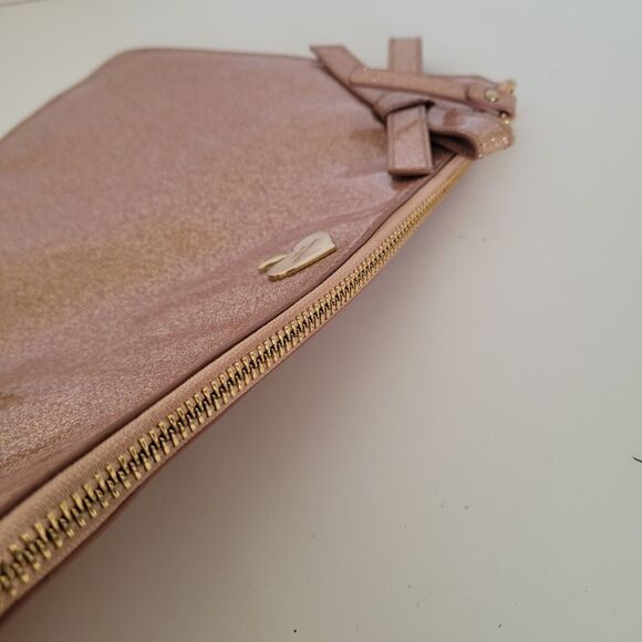 Kate Spade Bag Clutch Glitter Rose Gold Bow Evening Party Glam Zip Pouch Purse - Picture 3 of 12